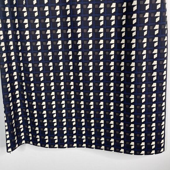 Theory 10 Black Blue Jatinn Geometric Plaid Tile Print Shift Dress Short Sleeve - Picture 4 of 11